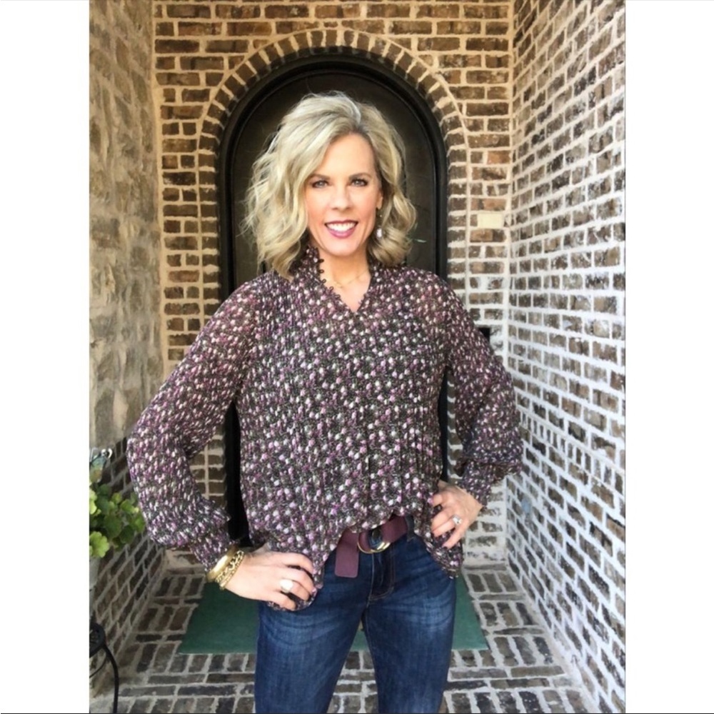CAbi The Princess Bride Long Sleeve High Neck Button Up Pleated Blouse Size Sm